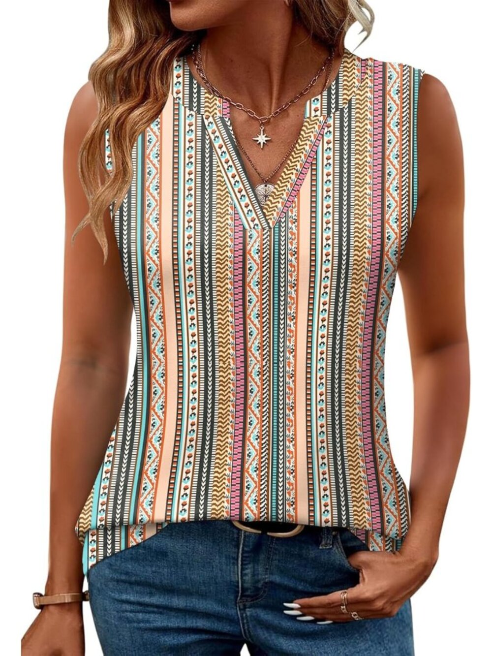Women's Fashion Stripes Sleeveless V Neck Shirt Blouses Tunic Imported Tank Tops
